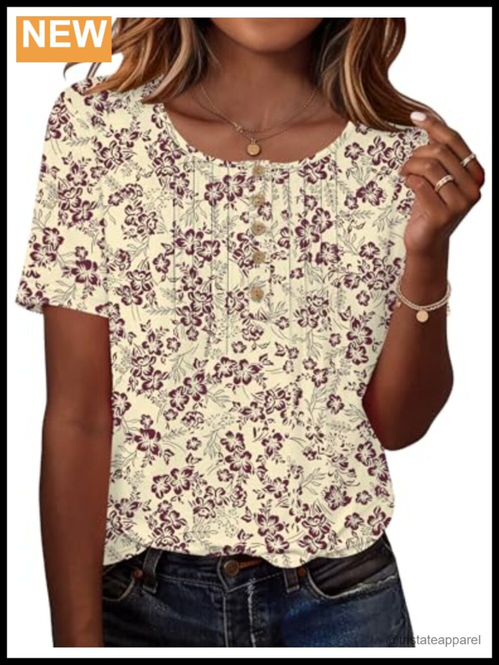 Women's Pleated V-Neck Short Sleeve Blouse Dressy Casual Top